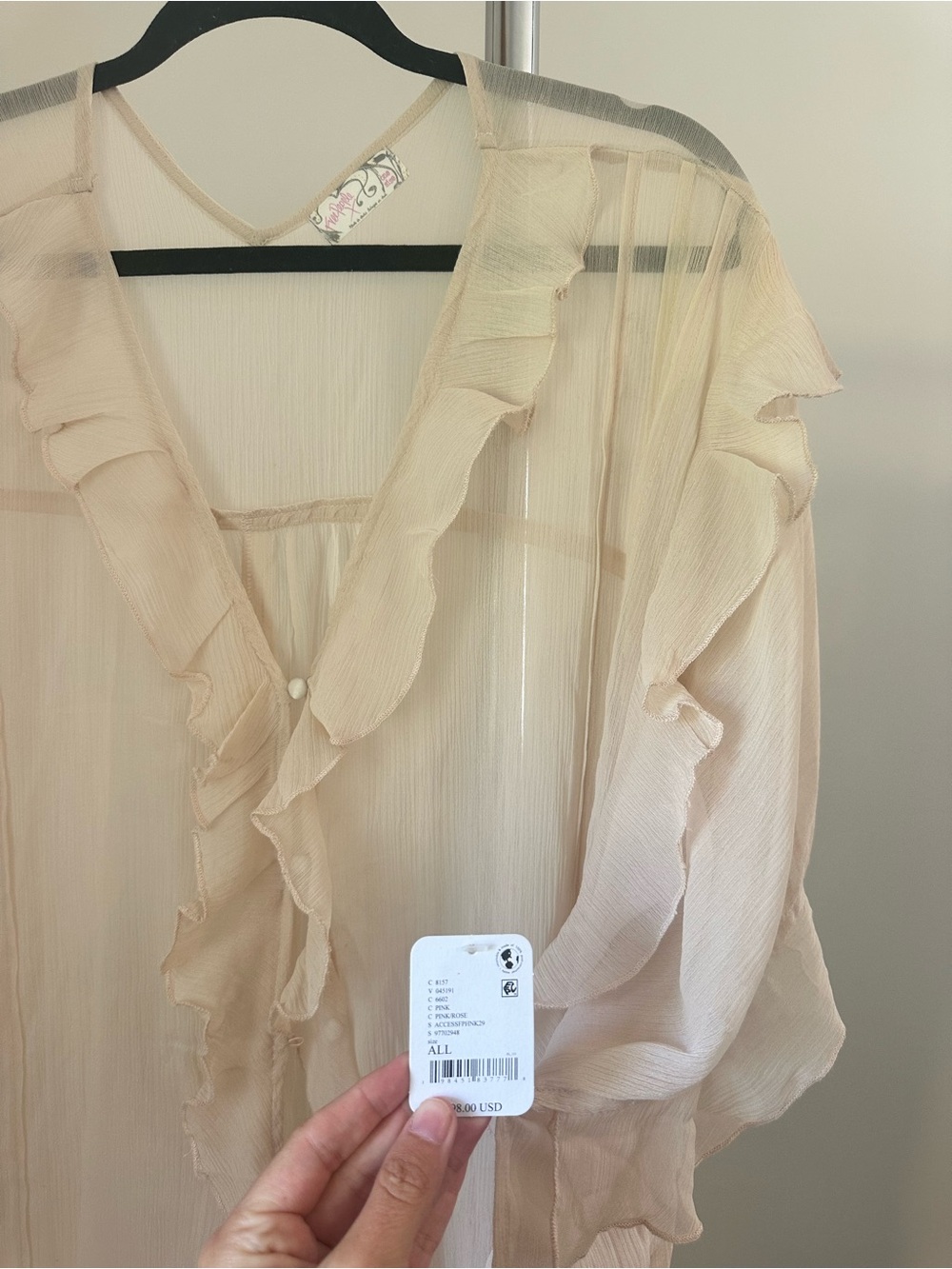Free People Sheer Ruffle Chemise - Beige/Cream